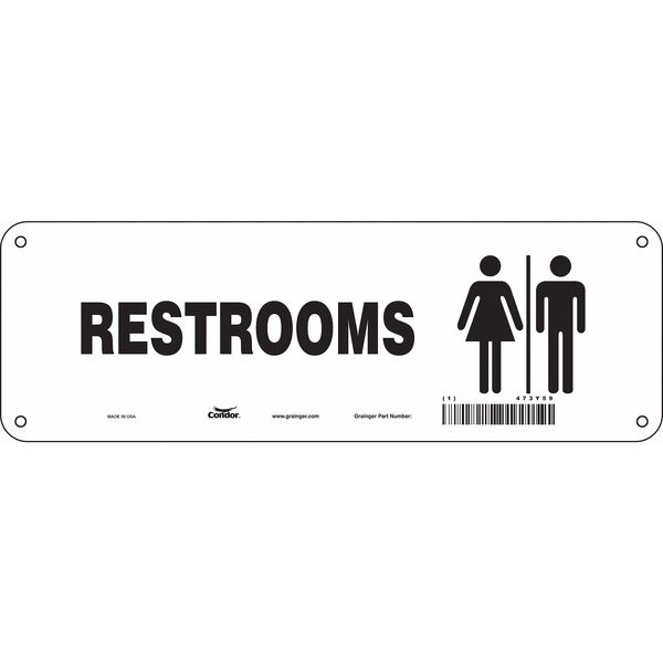 Condor Restroom Sign, 12" W, 4" H, 0.055" Thick, 473Y59 473Y59