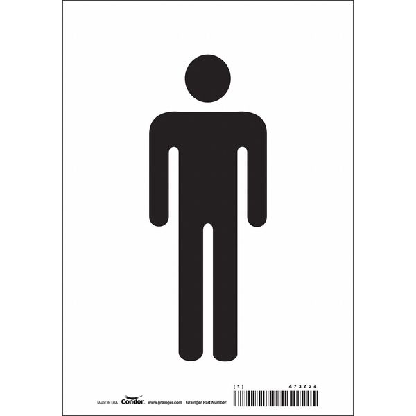 Condor Restroom Sign, 7" W, 10" H, 0.004" Thick, 473Z24 473Z24