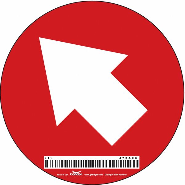 Condor Directional Arrow Sign, No Text, 4" W, 4" H, Vinyl, Red 473A93