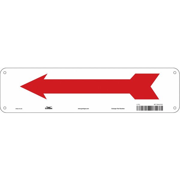 Condor Directional Arrow Sign, No Text, 14" W, 3-1/2" H, Aluminum, White 473A15