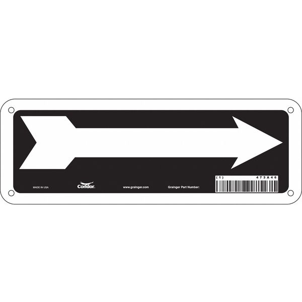 Condor Directional Arrow Sign, No Text, 10" W, 3-1/2" H, Aluminum 473A46