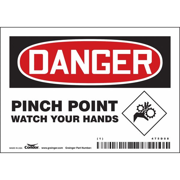 Condor Safety Sign, 3 1/2 in Height, 5 in Width, Vinyl, Horizontal Rectangle, English, 475D08 475D08