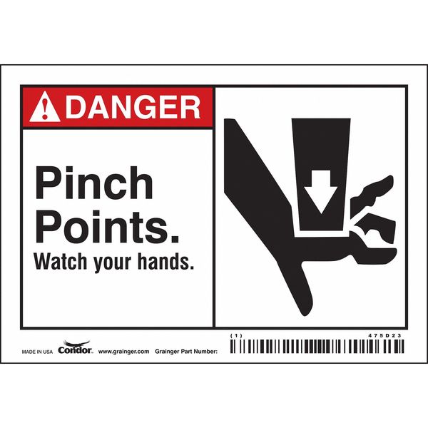 Condor Safety Sign, 3 1/2 in Height, 5 in Width, Vinyl, Horizontal Rectangle, English, 475D23 475D23