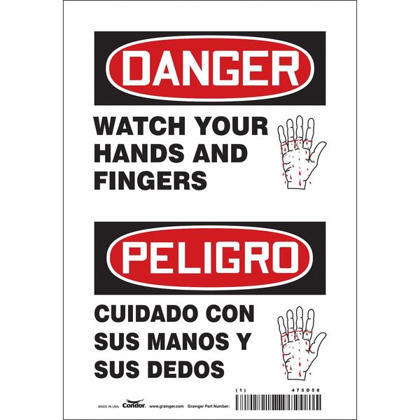 Condor Safety Sign, 10 in Height, 7 in Width, Vinyl, Horizontal Rectangle, English, Spanish, 475D58 475D58