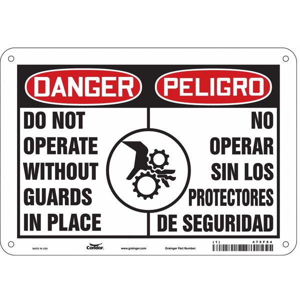 Condor Safety Sign, 7 in Height, 10 in Width, Aluminum, Vertical Rectangle, English, Spanish, 475F94 475F94