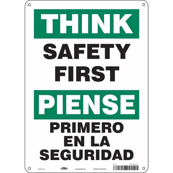 Condor Safety Sign, 14 in Height, 10 in Width, Polyethylene, Vertical Rectangle, English, Spanish, 475J11 475J11