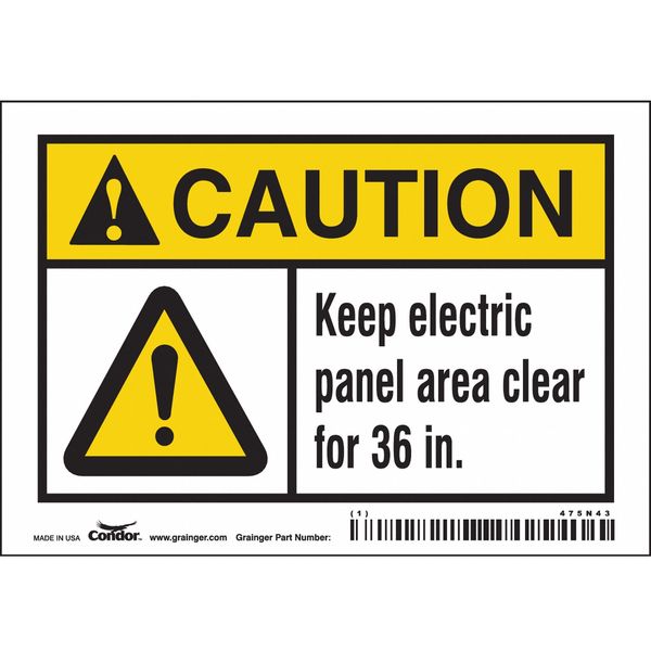 Condor Safety Sign, 3 1/2 in Height, 5 in Width, Vinyl, Horizontal Rectangle, English, 475N43 475N43