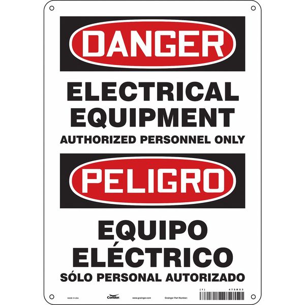 Condor Safety Sign, 14 in Height, 10 in Width, Polyethylene, Vertical Rectangle, English, Spanish, 475R53 475R53