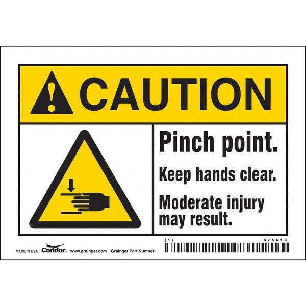 Condor Safety Sign, 3 1/2 in Height, 5 in Width, Vinyl, Horizontal Rectangle, English, 475C10 475C10