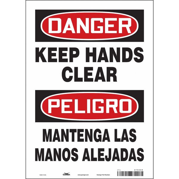 Condor Safety Sign, 14 in Height, 10 in Width, Vinyl, Vertical Rectangle, English, Spanish, 475C68 475C68