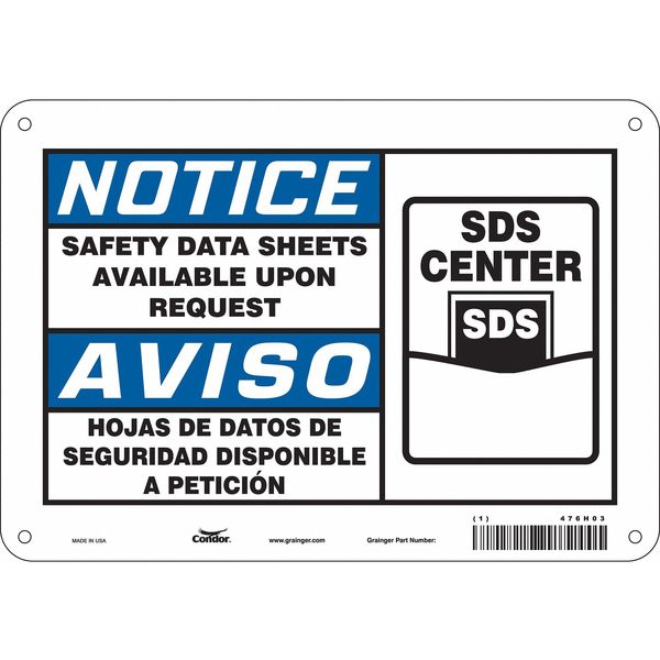 Condor Safety Sign, 7 in Height, 10 in Width, Vinyl, Vertical Rectangle, English, Spanish 476H03