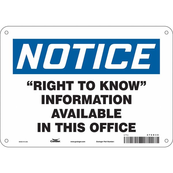 Condor Safety Sign, 7 in Height, 10 in Width, Aluminum, Vertical Rectangle, English, 476H36 476H36