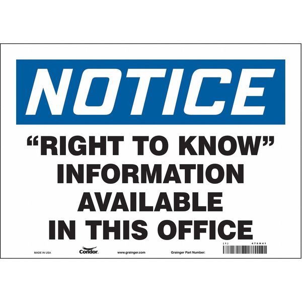 Condor Safety Sign, 10 in x 14 in, Vinyl 476H41