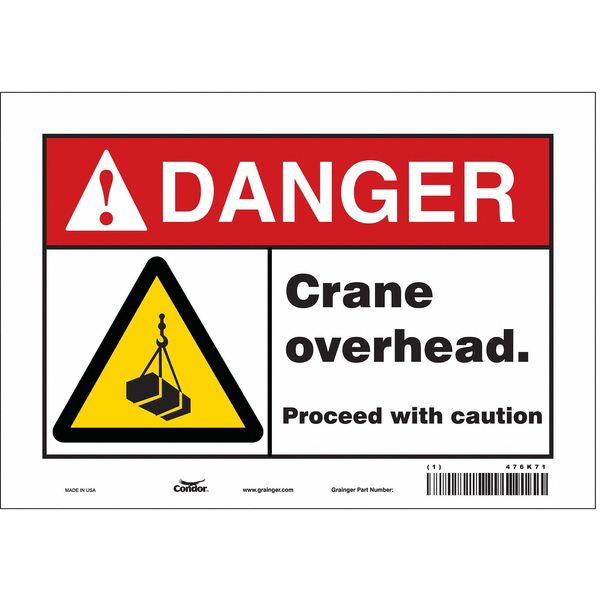 Condor Safety Sign, 7 in Height, 10 in Width, Vinyl, Vertical Rectangle, English, 476K71 476K71