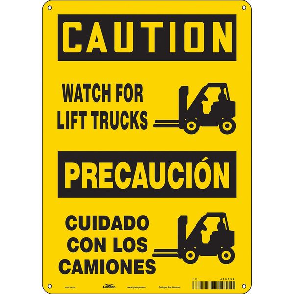 Condor Safety Sign, 14 in Height, 10 in Width, Polyethylene, Vertical Rectangle, English, Spanish, 476P52 476P52