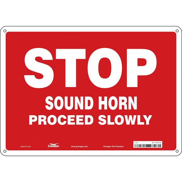 Condor Stop Sound Horn Sign, 14" W, 10" H, English, Aluminum, Red 477G48