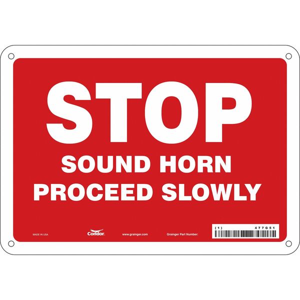 Condor Stop Sound Horn Sign, 10" W, 7" H, English, Plastic, Red 477G51