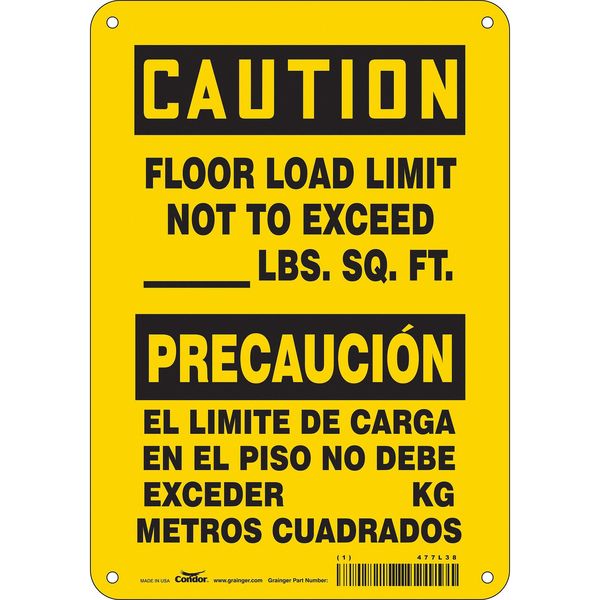 Condor Safety Sign, 10 in H, 7 in W, Polyethylene, Horizontal Rectangle, English, Spanish, 477L38 477L38