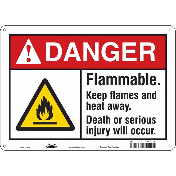 Condor Safety Sign, 10 in Height, 14 in Width, Polyethylene, Horizontal Rectangle, English, 478J33 478J33