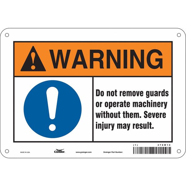 Condor Safety Sign, 7 in Height, 10 in Width, Polyethylene, Vertical Rectangle, English, 478W10 478W10