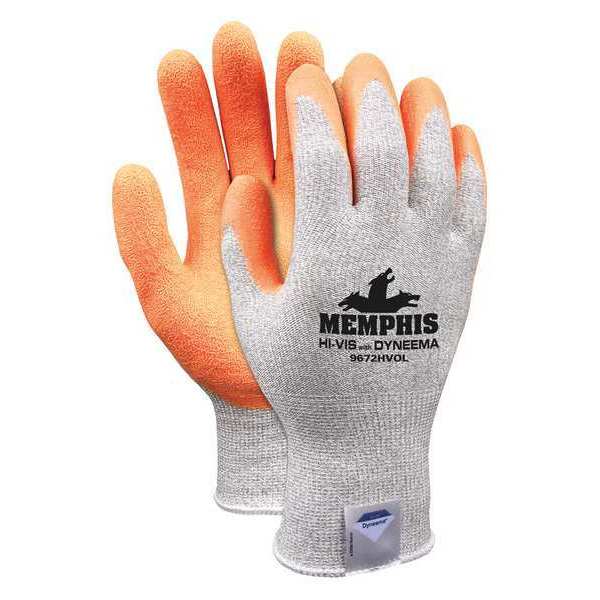 Mcr Safety Hi-Vis Cut Resistant Coated Gloves, A2 Cut Level, Latex, XS, 1 PR 9672HVOXS