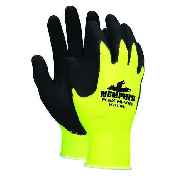 Mcr Safety Foam Latex Hi-Vis Coated Gloves, Palm Coverage, Yellow, S, PR 96731HVS