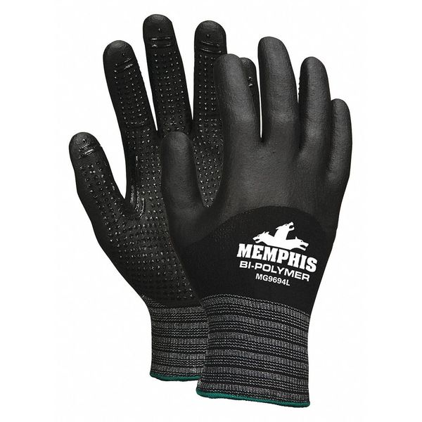 Mcr Safety Bi-Polymer/Nitrile Coated Gloves, 3/4 Dip Coverage, Black ...