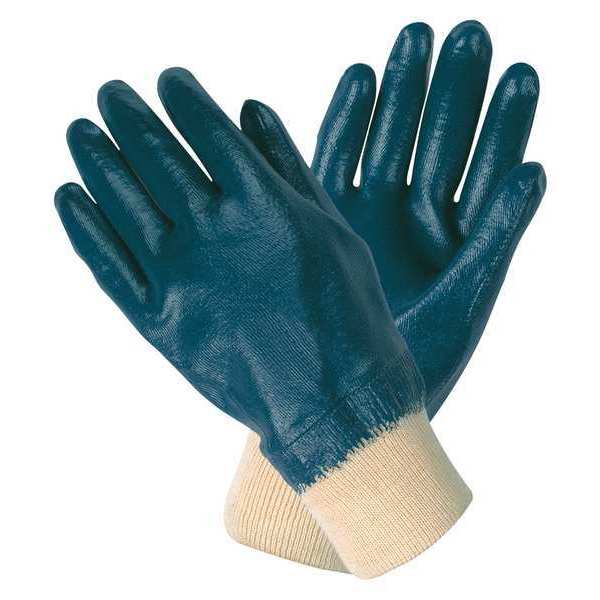 Mcr Safety Nitrile Coated Gloves, Full Coverage, Blue/White, L, 12PK 97981L