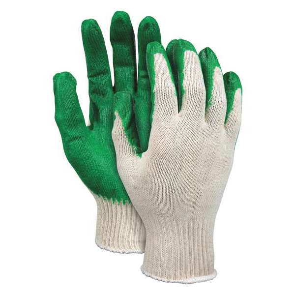 Mcr Safety Latex Coated Gloves, Palm Coverage, White/Green, L, 12PK 9681L