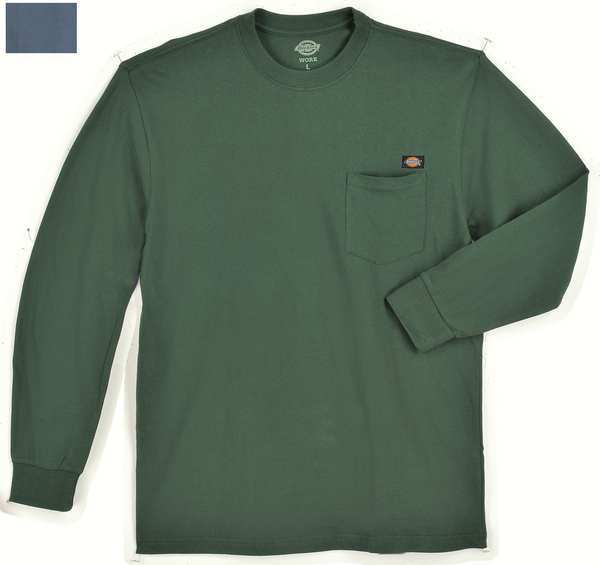 Dickies Long Sleeve T-Shirt, Cotton, Hntr Grn, L WL450GH L | Zoro