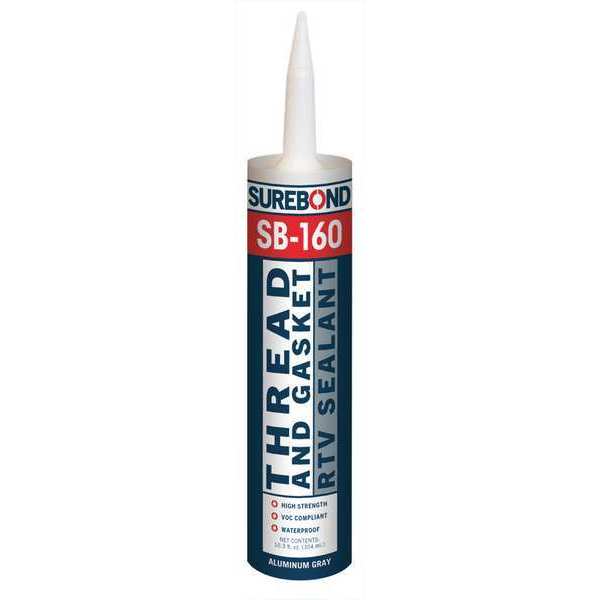 Surebond Acetoxy Cure RTV Silicone Sealant, 10.3 oz, Gray, Temp Range -62 to 350 Degrees F SB-160 T AL