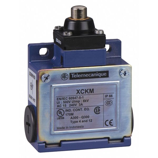 Telemecanique Sensors Limit Switch, Plunger, Spring Return, 1NC/1NO, 10A @ 240V AC XCKM110