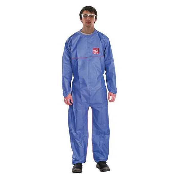 Ansell Coveralls, 25 PK, Blue, SMS, Zipper 68-1500 PLUS FR