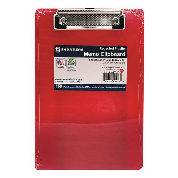 Zoro Select 6" x 9" Plastic Clipboard 1/2", Red 00518