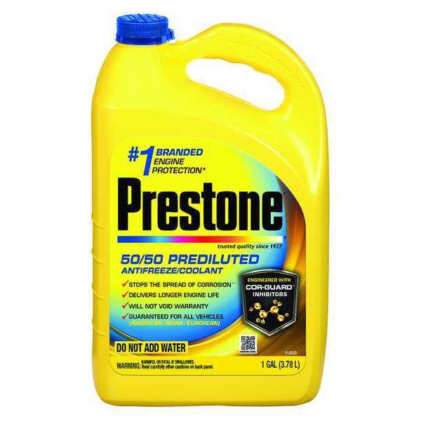 Prestone Antifreeze Coolant, Bottle, 1 gal, Ready to Use, Pre-Diluted 50/50, OAT, Ethylene Glycol, Yellow AF2100