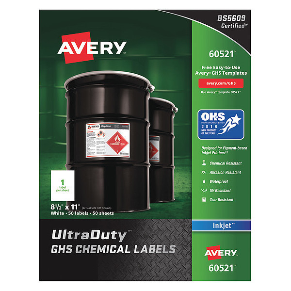 Avery 8-1/2" x 11" GHS Chemical Labels for Inkjet Printers, 50 labels/50-sheets 7278260521