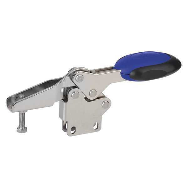 Kipp Toggle Clamp Horizontal With Safety Lock, Foot Vert. F1=2000, Spindle M08X45, Stainless Steel, Blue K0661.108101