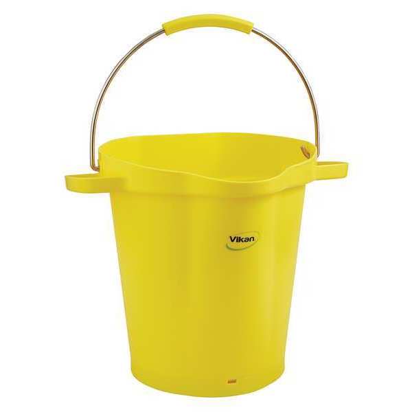 Vikan 5 1/4 gal Round Hygienic Bucket, 15 in H, 14 1/8 in Dia, Yellow, Polypropylene/Stainless Steel 56926