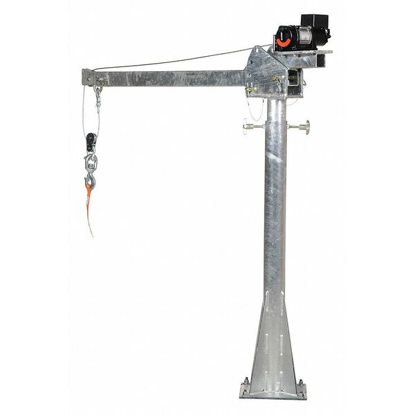 Zoro Select Davit Crane, 2000 lb. Capacity, 39.2" to 63.2" Reach, 59-5/16" to 95-3/4" Lift Range, Silver WTJ-20-3-AC-GAL