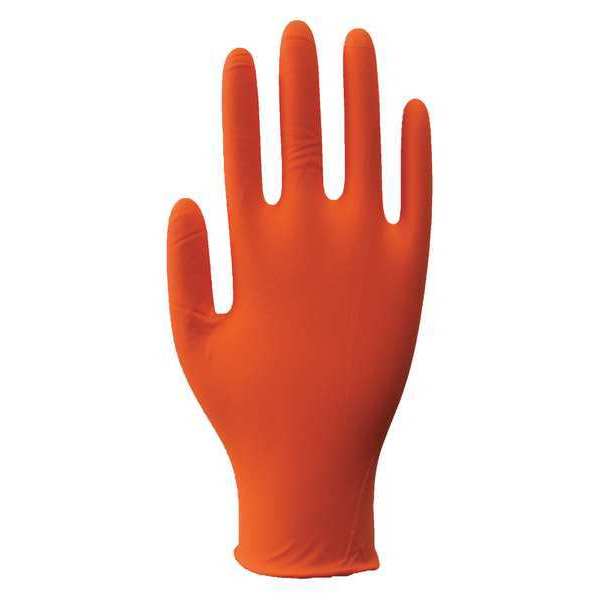 Condor Disposable Gloves, 4 mil Palm, Nitrile, Powder-Free, L, 100 PK, Orange 48UM71