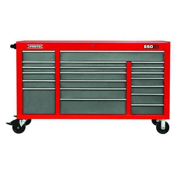 Proto 550S Series Rolling Tool Cabinet, 20 Drawer, Red/Gray, Steel, 67 in W x 25-1/4 in D x 41 in H J556741-20SG
