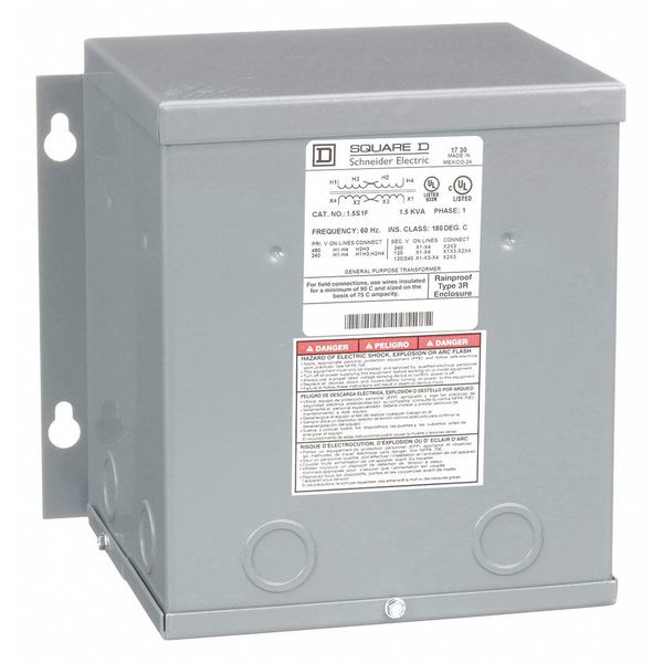 Square D General Purpose Transformer, 15 kVA, NEMA 3R, 115°C, 120/240V AC, 240/480V AC 15S1F