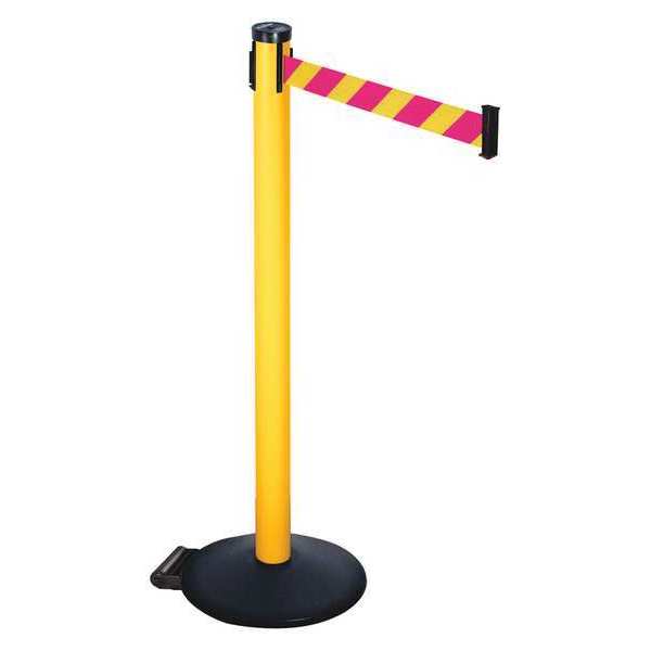 Retracta-Belt Barrier Post, Magenta/Ylw Belt, 2in Belt W 305PYW-MYD