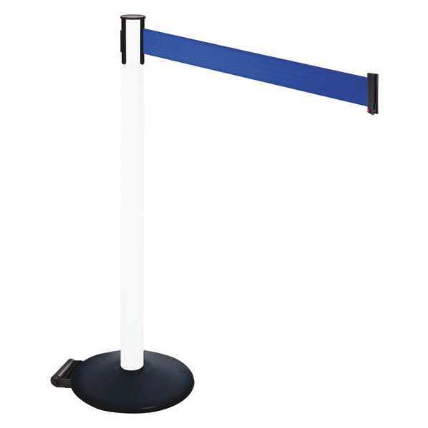 Retracta-Belt Barrier Post, PVC Post, Blue Belt, w/Wheels 335PWH-BL