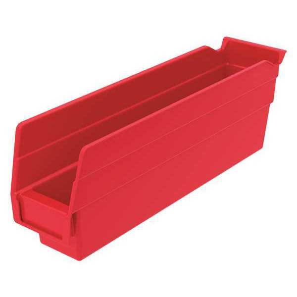 Zoro Select 7 lb Shelf Storage Bin, Plastic, 2 3/4 in W, 4 in H, Red, 11 5/8 in L 30110REDBLANK