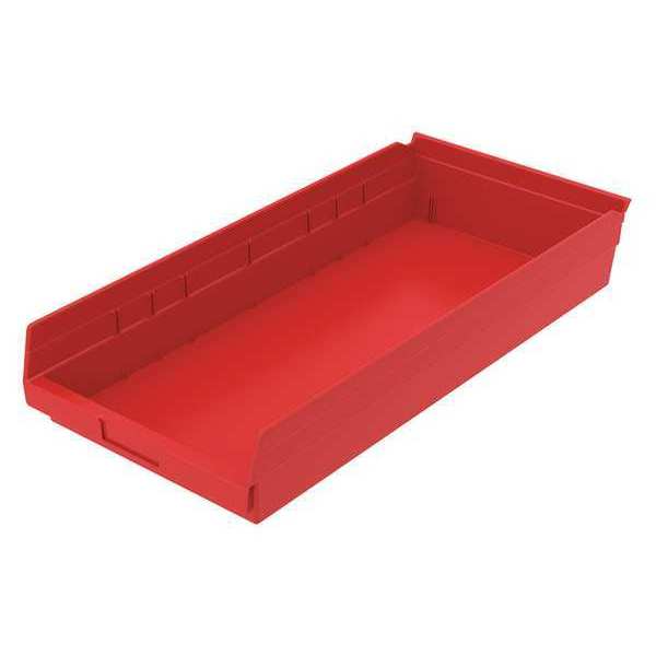 Zoro Select 20 lb Shelf Storage Bin, Plastic, 11 1/8 in W, 4 in H, Red, 23 5/8 in L 30174REDBLANK