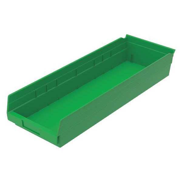 Zoro Select 20 lb Shelf Storage Bin, Plastic, 8 3/8 in W, 4 in H, 23 5/8 in L, Green 30184GREENBLANK