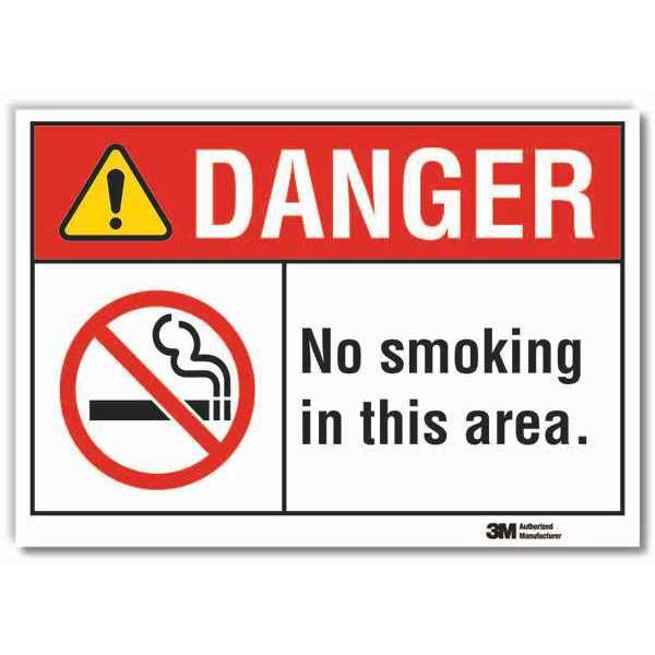 Lyle No Smoking Danger Reflective Label, 7" H, 10" W, Reflective Sheeting, English, LCU4-0171-RD_10x7 LCU4-0171-RD_10x7