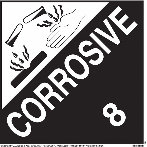 Jj Keller Corrosive Placard, Tagboard, 10-3/4 in. H 819