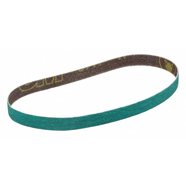 3M Sanding Belt, Coated, 1/2 in W, 18 in L, 80 Grit, Not Applicable, Zirconia Alumina, 577F, Green 7100040247